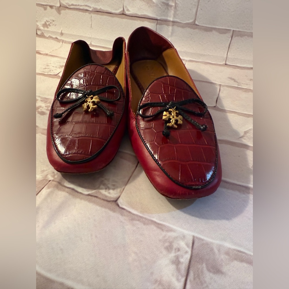 Tory Burch Red Loafers with Gold Detail